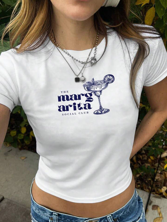 Camiseta Cropped SHEIN MOOSTA Women Y2K con Gráfico de Cóctel Martini para Verano