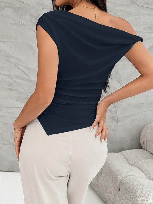 Camiseta Asimétrica de Verano para Mujer | Estilo Drapeado y Corte Irregular