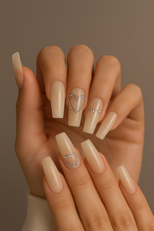 24 Uñas Postizas Glam con Cristales y Piedras de Imitación